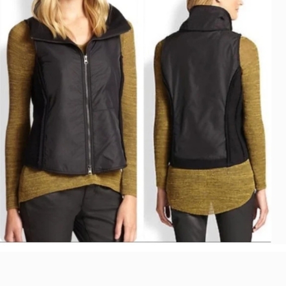 Eileen Fisher Jackets & Blazers - Eileen Fisher Boiled Wool Parka Trim Stand-Collar Black Vest Jacket Large